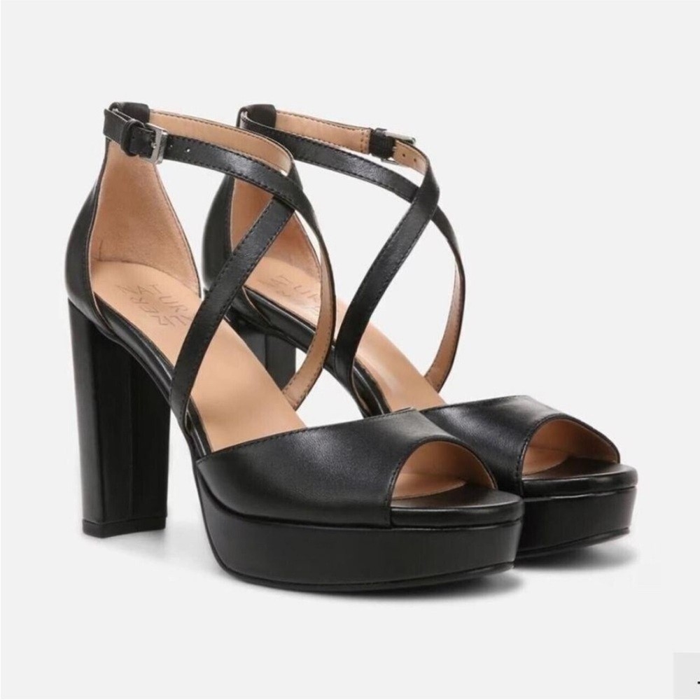 Naturalizer Melody Dress Platform Sandal Heels Black Leather Women’s Size 7 M